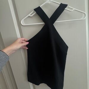 Ann Taylor Black Cross-Neck Tank Top